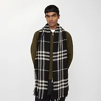 Wide Check Wool Scarf in Black/calico | Burberry® Official