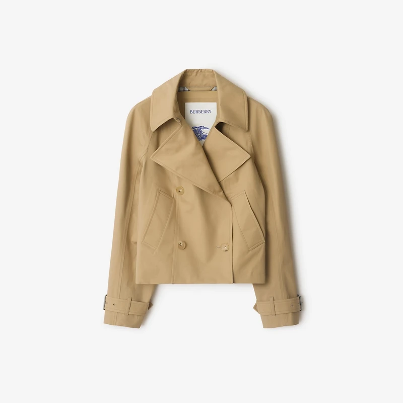 Cropped Cotton Trench Jacket in Flax - Women | Burberry® Official