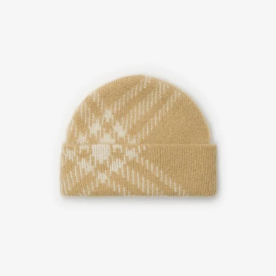 Check Mohair Wool Blend Beanie in Sand beige - Men | Burberry® Official