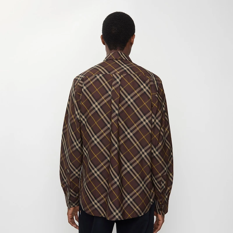 Relaxed Fit Check Cotton Shirt in Truffle brown - Men | Burberry® Official