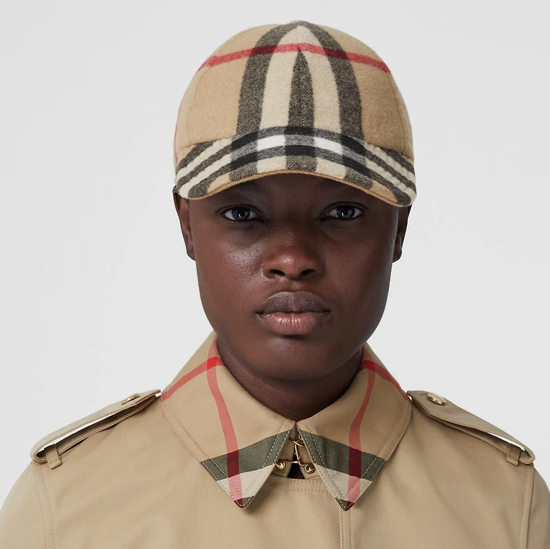 Exaggerated Check Wool Baseball Cap in Archive beige - Men | Burberry® Official