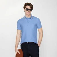 Check Trim Cotton Polo Shirt in Cornflower blue - Men | Burberry® Official