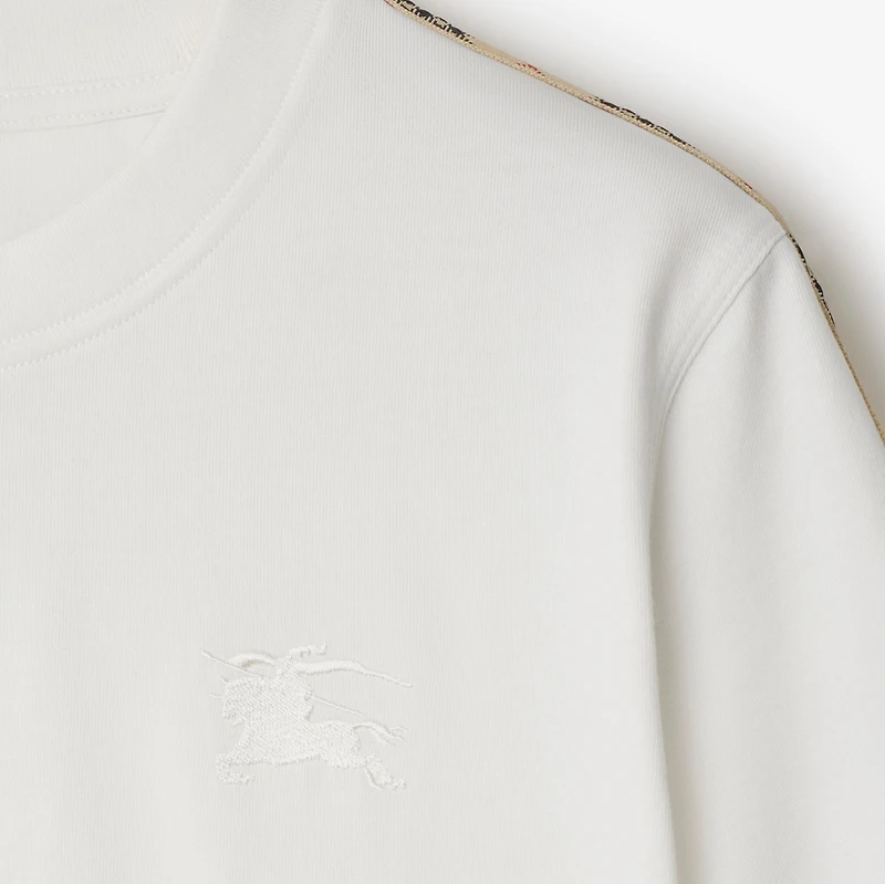 Check Trim Cotton T-shirt in Chalk - Women | Burberry® Official