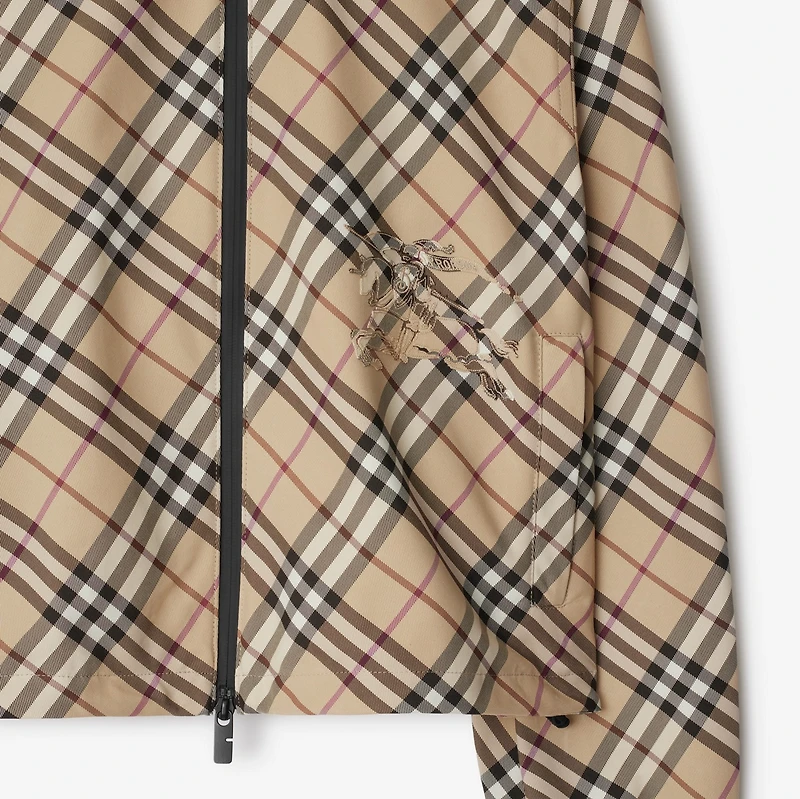 Check Hooded Jacket in Alabaster - Women, Nylon | Burberry® Official