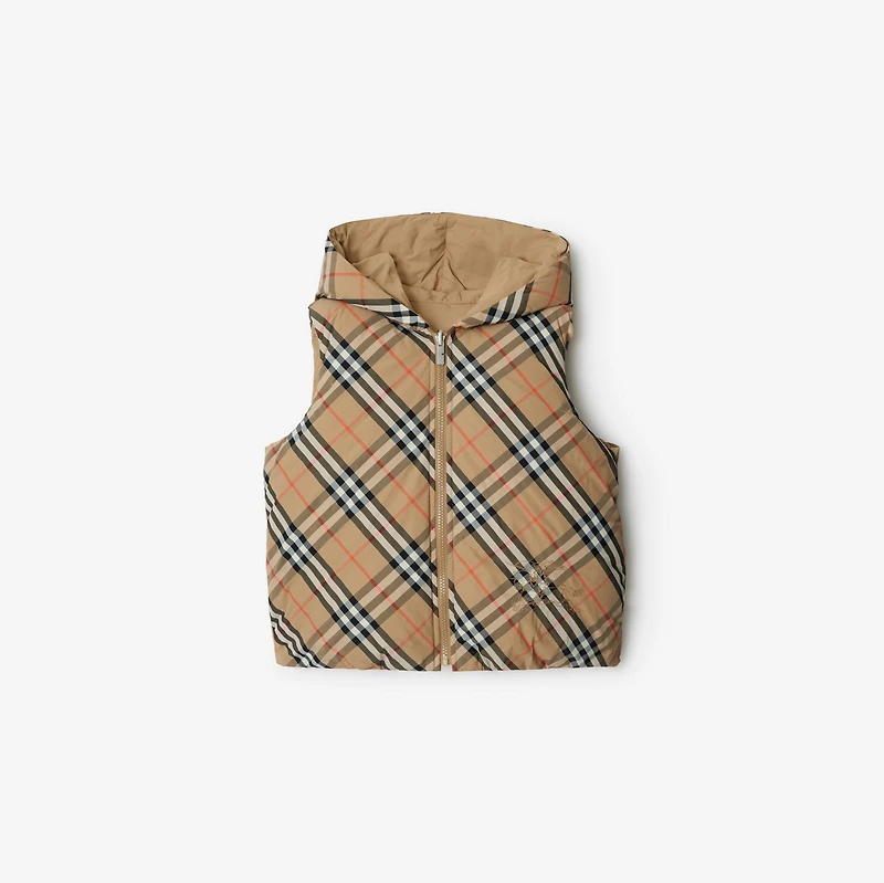 Reversible Check Nylon Padded Gilet in Sand | Burberry® Official