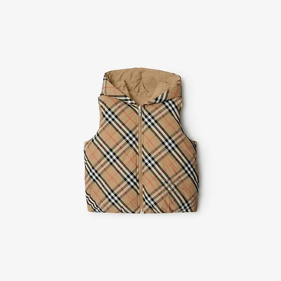 Reversible Check Nylon Padded Gilet in Sand | Burberry® Official