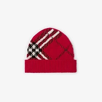 Check Cashmere Blend Beanie in Post red - Men | Burberry® Official