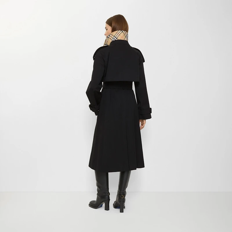 Long Gabardine Fitzrovia Trench Coat in Black - Women, Cotton Gabardine | Burberry® Official