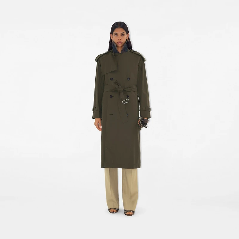 Long Gabardine Castleford Trench Coat in Otter - Women, Cotton Gabardine | Burberry® Official