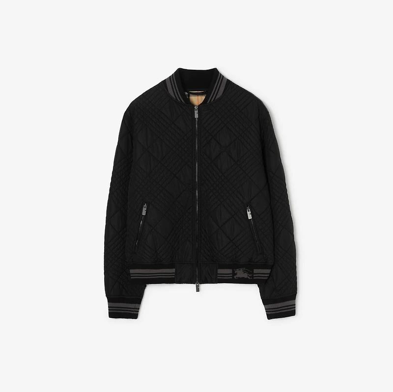 Micro Check-stitch Nylon Blend Bomber Jacket in Black - Men | Burberry® Official