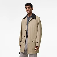 Mid-length Leather Collar Meadowbank Car Coat in Saltmarsh beige - Men, Cotton | Burberry® Official
