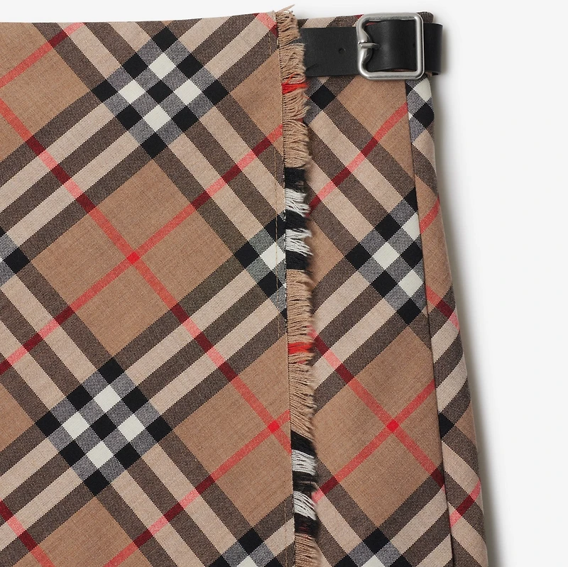 Check Wool Blend Mini Kilt in Nut - Women, Nylon | Burberry® Official