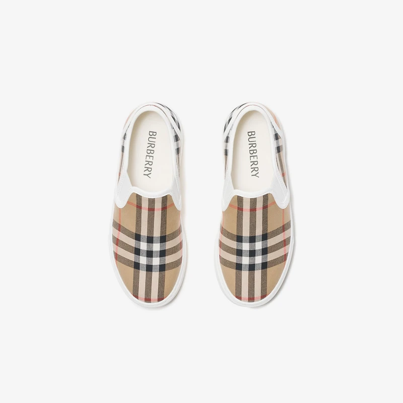 Check Cotton Slip-on Sneakers in Sand beige - Children | Burberry® Official