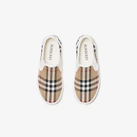 Check Cotton Slip-on Sneakers in Sand beige - Children | Burberry® Official