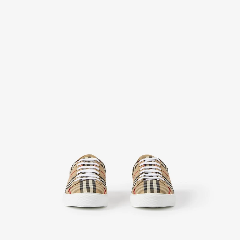 Check and Leather Sneakers in Archive beige - Women | Burberry® Official