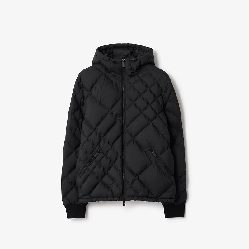Check-stitch Nylon Doversgreen Puffer Jacket in Black - Men | Burberry® Official
