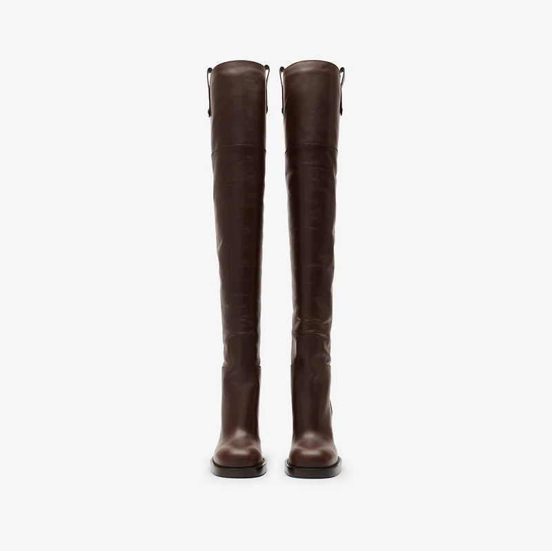 Leather Cavalier Thigh-high Heel Boots in Treacle brown - Women | Burberry® Official