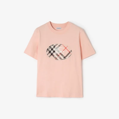 Check Knight Stamp Cotton T-shirt in Compact pink - Women | Burberry® Official
