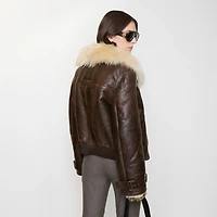 Cropped Shearling Aviator Jacket in Dark brown - Women, Suede | Burberry® Official