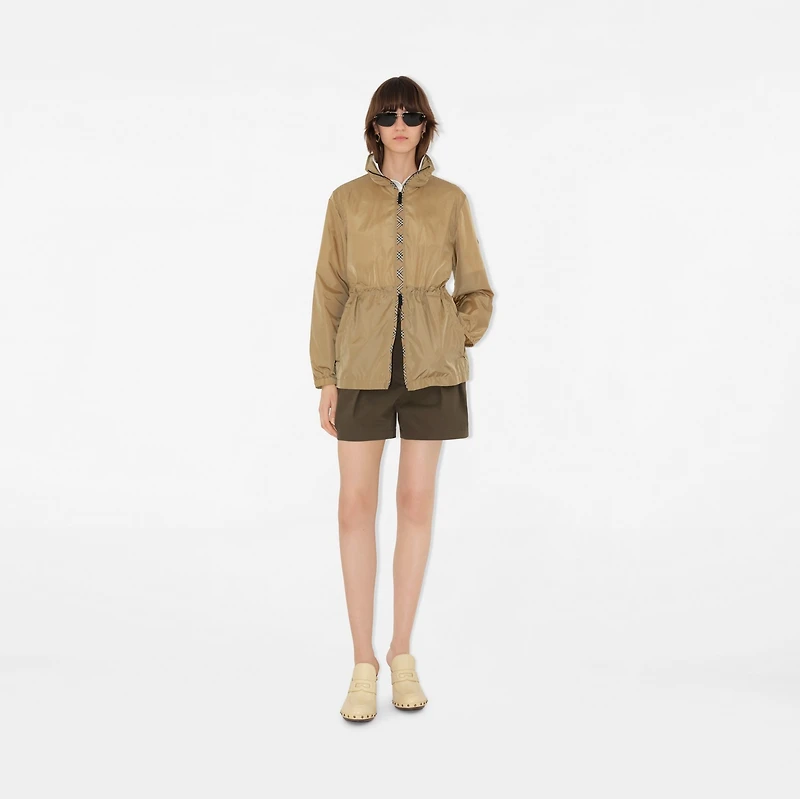 Short Checker-tape Nylon Parka in Flax - Women | Burberry® Official