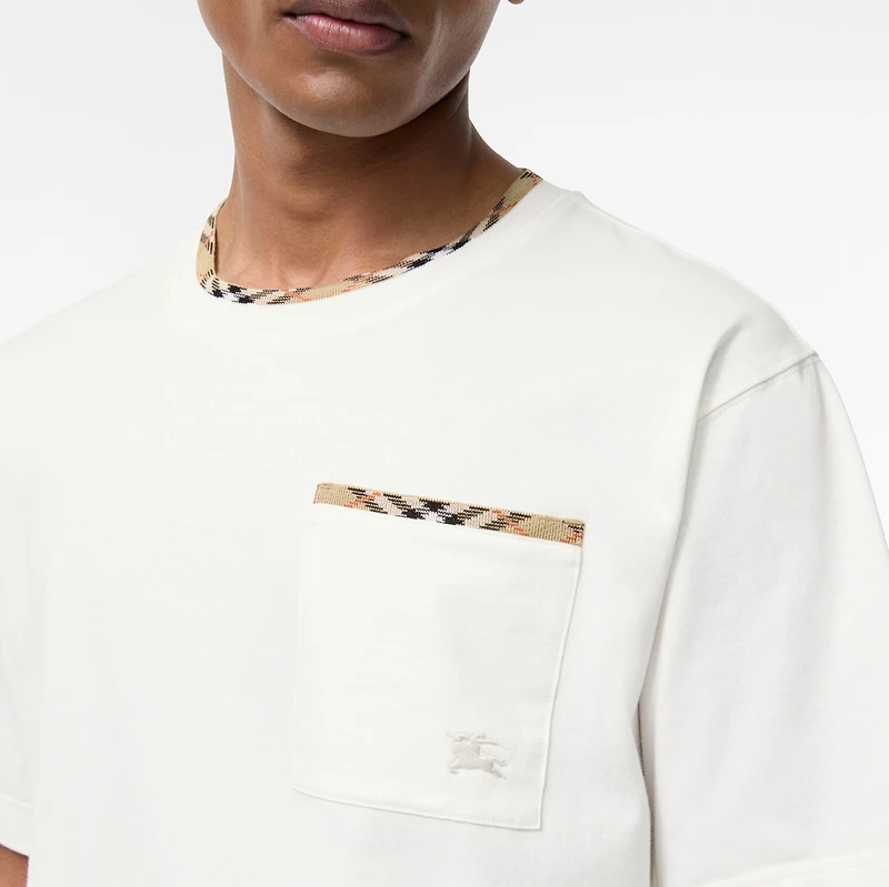 Check Trim Cotton T-shirt in Chalk white - Men | Burberry® Official