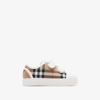 Check Cotton Sneakers in Sand beige