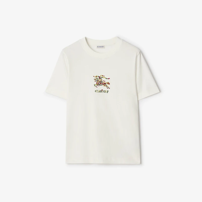 Floral EKD Cotton T-shirt in Chalk white - Women | Burberry® Official