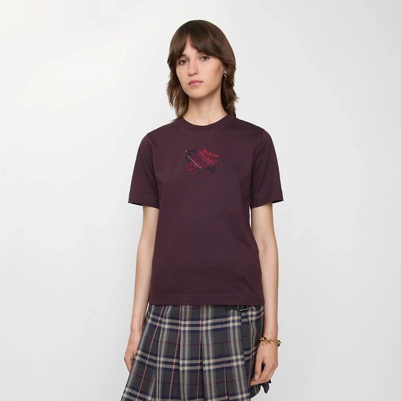 EKD Check Cotton T-shirt in Wine red - Women | Burberry® Official