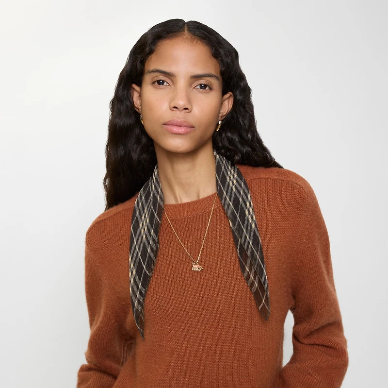 Check Silk Chiffon Scarf in Black/calico beige | Burberry® Official