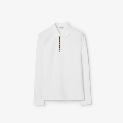 Long-sleeve Check Trim Cotton Polo Shirt in White - Men | Burberry® Official