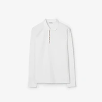 Long-sleeve Check Trim Cotton Polo Shirt in White - Men | Burberry® Official