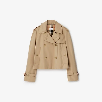 Cropped Gabardine Mayfair Trench Jacket in Honey beige - Women, Cotton | Burberry® Official
