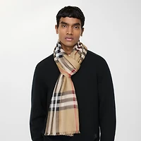 Wide Check Wool Silk Scarf in Archive beige | Burberry® Official