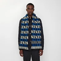 Chess Fair Isle Wool Scarf in Black/calico white/knight blue | Burberry® Official