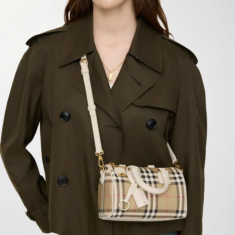 Mini Check Bowling Bag in Vintage check/soap beige - Women, Technical, Cotton | Burberry® Official