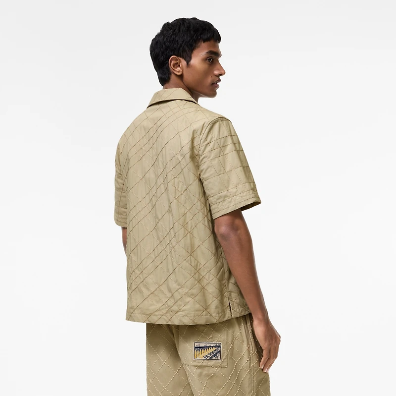 Relaxed Fit Check Embroidered Cotton Shirt in Sparrow beige - Men | Burberry® Official