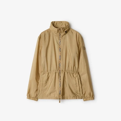 Short Checker-tape Nylon Parka in Flax - Women | Burberry® Official