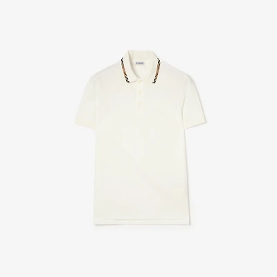 Check Trim Cotton Polo Shirt in Chalk white - Men | Burberry® Official