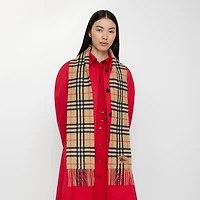 Narrow Check Cashmere Scarf in Sand beige | Burberry® Official