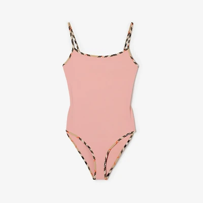 Check Trim Swimsuit in Begonia pink - Women, Wool | Burberry® Official