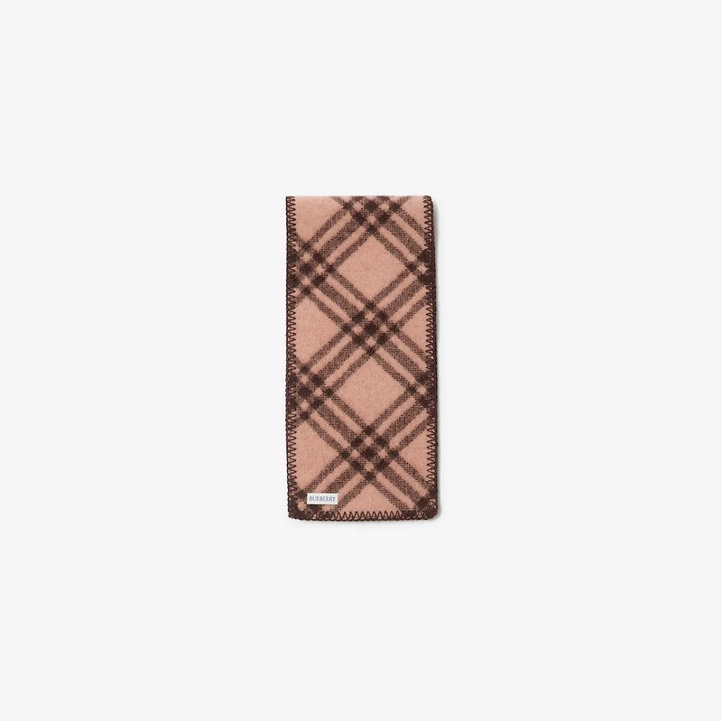 Narrow Check Wool Scarf in Bark brown/pink | Burberry® Official