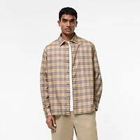 Relaxed Fit Check Cotton Shirt in Sand beige