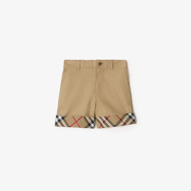 Check Turn-up Cotton Shorts in Sand beige | Burberry® Official