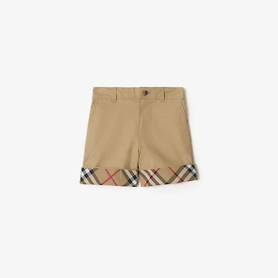 Check Turn-up Cotton Shorts in Sand beige | Burberry® Official
