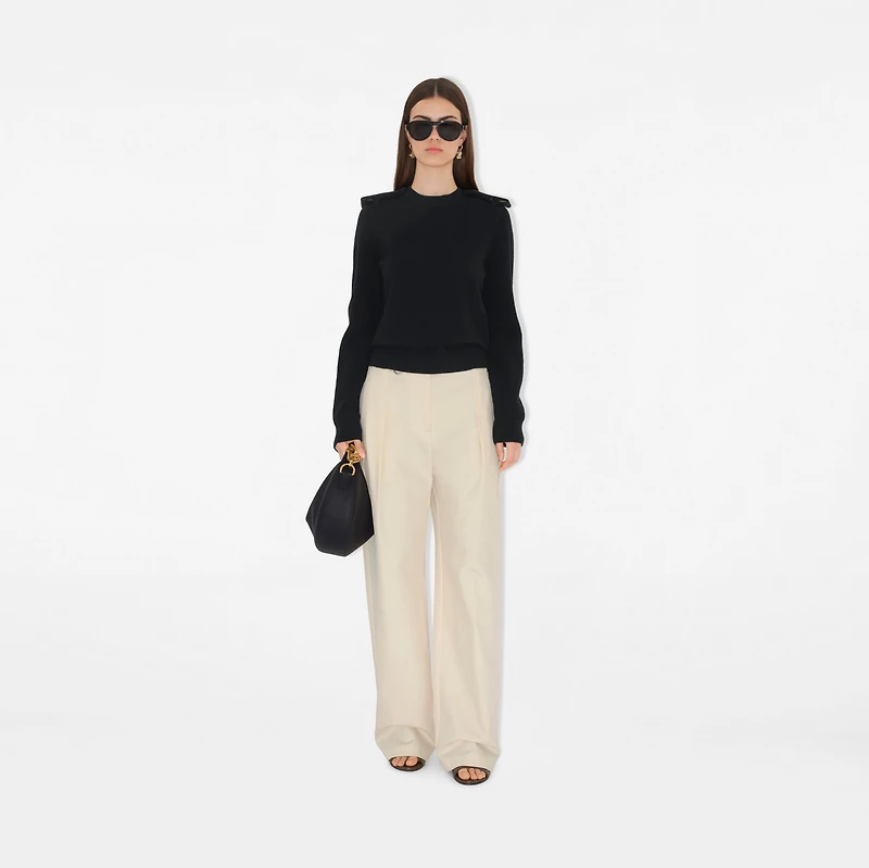 Check Epaulette Wool Cashmere Blend Sweater in Black - Women | Burberry® Official
