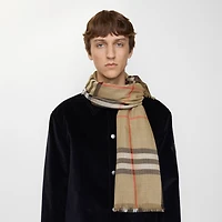 Reversible Check Wool Silk Scarf in Sand/vole brown | Burberry® Official