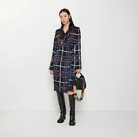 Belt Check Viscose Trench Dress in Petrol blue - Women | Burberry® Official