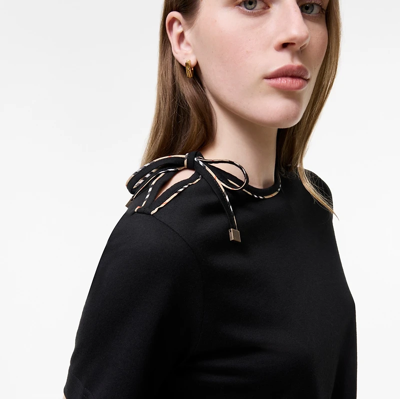 Tie-sleeve Cotton T-shirt in Black - Women | Burberry® Official
