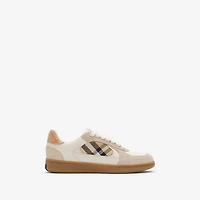 Leather, Suede and Check Terrace Sneakers in Dove beige/grey/sand - Women | Burberry® Official