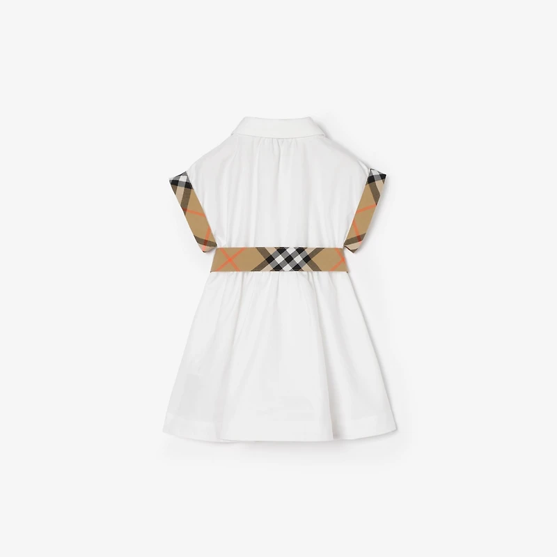 Check Trim Cotton Shirt Dress in White | Burberry® Official
